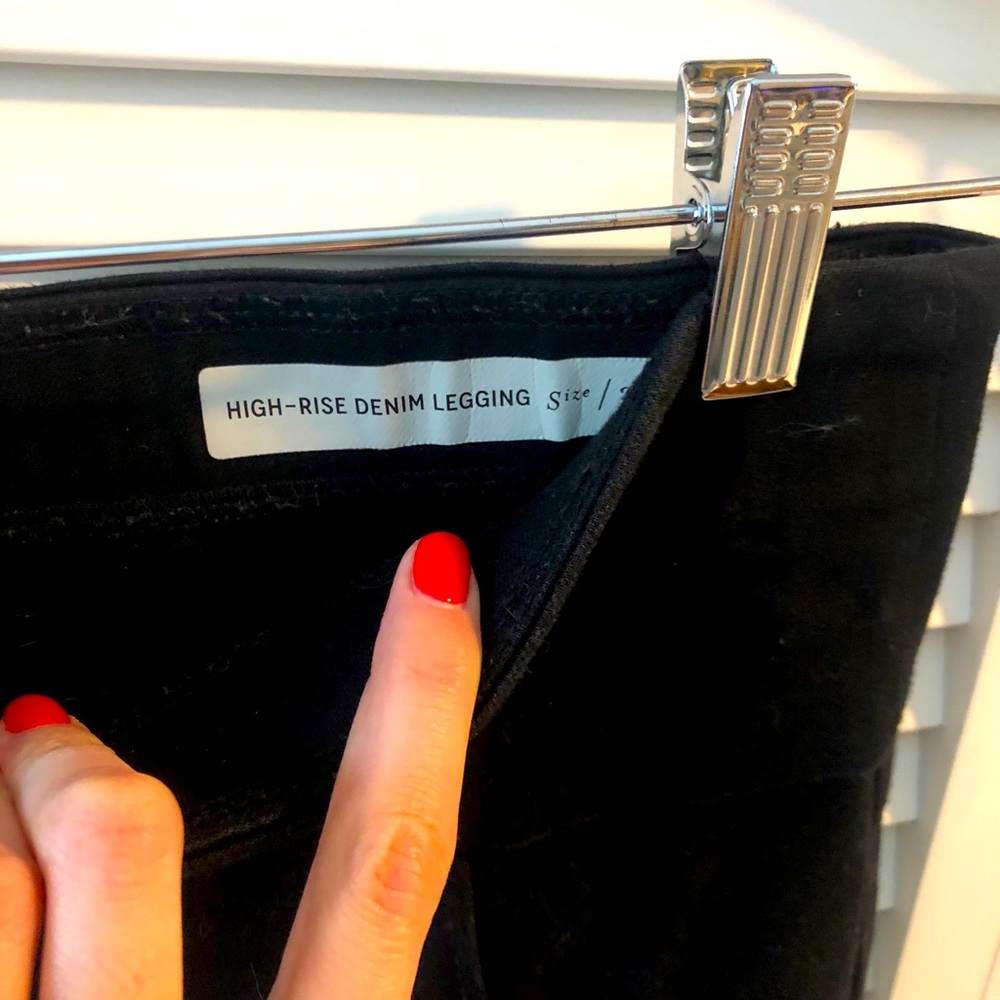 High rise black denim cropped legging